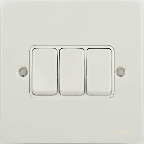 Schneider Electric Ultimate Flat Plate - 3 Gang 2 Way Light Switch, Single Pole, 16AX, GU1232WPW, Painted White with White Insert