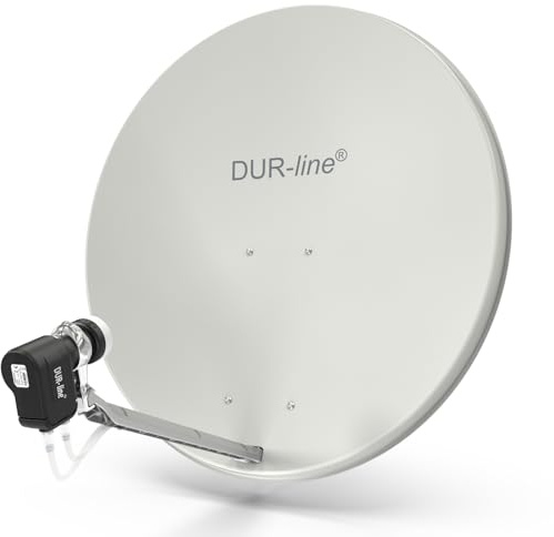 DUR-line 2 Teilnehmer Set - Qualitäts-Alu-Satelliten-Komplettanlage - Select 85cm/90cm Spiegel/Schüssel Hellgrau + Twin LNB - für 2 Receiver/TV [Neuste Technik, DVB-S2, 4K, 3D]