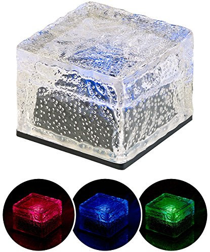 Lunartec LED Pflaster-Steine: Solar-RGB-LED-Glasbaustein mit Dämmerungsssensor, 7 x 5,4 x 7 cm, IP44 (Pflaster Beleuchtung Solar, Solarleuchten Steine, Einbaustrahler)