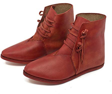 Vehi Mercatus Mittelalter-Schuhe doppelt besohlt Korduan Rot handgefärbt