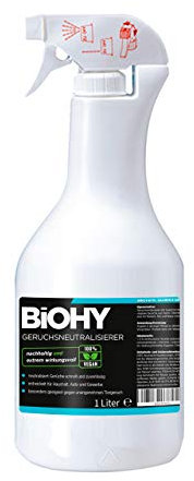 BiOHY Geruchsneutralisierer (1l Flasche) | Extra starker Geruchsentferner & Lufterfrischer | reine Luft für Wohnung & Auto | beseitigt Gerüche von Tieren auf Sofas | ideal gegen Rauch & Urin