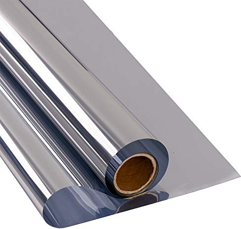 HOHOFILM Película autoadhesiva para ventana, película de espejo unidireccional, privacidad diurna, control de calor, anti UV, tinte de ventana para el hogar y la oficina, plateado, 35.4 x 78.7