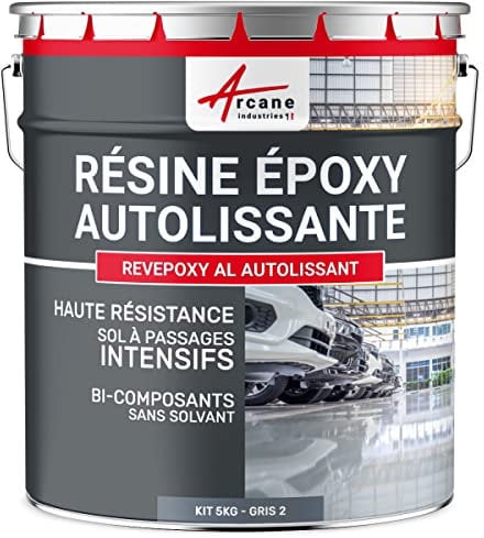 Résine Epoxy Autolissante - Peinture pour Sol : Déco intérieure, Atelier - Effet Miroir - 5 kg Gris Telegris 2 - RAL 7046 - ARCANE INDUSTRIES
