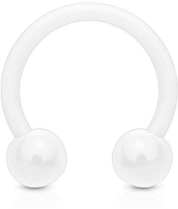 viva-adorno Universal Hufeisen Piercing Kunststoff mit Kugeln Septum, Lippe, Augenbraue, Nase Z292, weiß 1,6x12mm