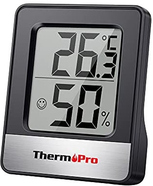 ThermoPro TP49B digitales Mini Thermo-Hygrometer Thermometer Hygrometer innen Temperatur und Luftfeuchtigkeitmessgerät mit Smiley-Indikator für Raumklimakontrolle, Schwarz