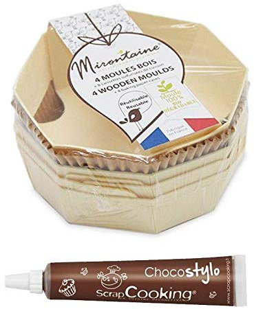 4 moldes redondos individuales de madera + 8 cajas para hornear + Tubo de chocolate para decorar
