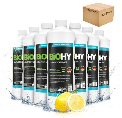 BiOHY Allzweckreiniger (9 x 1L) | Bodenreiniger Konzentrat für Parkett, Fliesen & Hartböden | Reiniger für Wischroboter, Saugwischer & Saugroboter | Schaumarmes, ergiebiges Reinigungsmittel