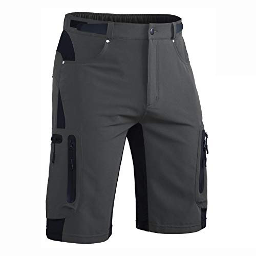 Hiauspor Kurze Hosen Herren, Leichte Wanderhose Atmungsaktiv Schnelltrocknen Cargo Bermuda Shorts Elastische Radlerhose MTB Fahrradhose Outdoorhose Sport Radhose Sommer mit 6 Taschen (Grau, XL)