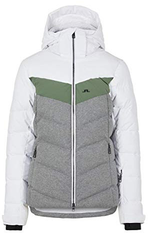 J.Lindeberg W Russel Down Ski Jacket Colorblock-Grau-Weiß, Damen Daunen Isolationsjacke, Größe S - Farbe Thyme Green