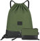 LIVACASA Turnbeutel Mit Reißverschluß Innentasche Sportbeutel mit Leder Hipster Gym Bag Beutel Gefüttert Rucksack Mit Verstellbar Tunnelzug Gymsack Turnsack für Damen Herren Olive mit Geldtasche