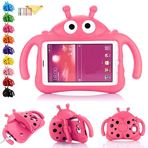 7 inch Universal Case, Uliking [Beetle Cartoon] Kids Case for Samsung Galaxy Tab 4/3/3 Lite 7.0 inch Tablet Shockproof Handle & Stand Protective Cover for SM P3200 T110 T210 T230 T280 T285, Hotpink