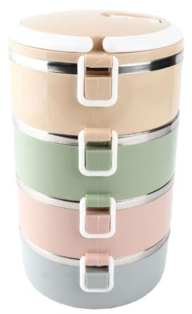 AUNMAS Vier Schichten Lunch Box, 26.5 * 16.5 cm 2800ml Edelstahl Lunch Box Behälter Box Lebensmittelbehälter mit Tragbarem Griff für Gesunde Mahlzeiten und Snack