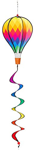 HQ Design Windspiration - Hot Air Balloon Twist Mini Patchwork, UV-beständige und wetterfeste Windspiel Deko für Garten, Terrasse und Balkon - L92cm, Ø: 23cm, inkl. Aufhängung