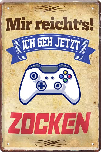 schilderkreis24 – Blechschild Lustiger Gaming Spruch “Mir reicht's Zocken“ Deko Gamer Spieler PC Konsole Computer Metallschild Geschenkidee Geburtstag Weihnachten Computerspieler 20x30 cm