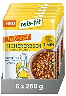 reis-fit Feelgood Kichererbsen 6x250g, vegan & glutenfrei, proteinreiches leckeres Gericht für die Mikrowelle, in 1 Minute fertig