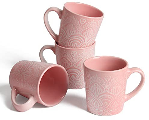 Hannah Choice Tasses à café en porcelaine,11 oz/320 ml (4 rose),Tasse à thé avec poignée，pour le bureau et la maison，cadeau sain avec une jolie boîte，va au lave-vaisselle et au micro-ondes