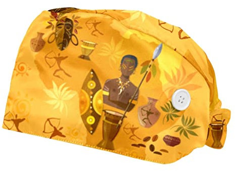 Afrika-Karte, Stammeskultur, verstellbare Arbeitsmütze mit Knöpfen, elastische Mützen, Kopftuch, mit Schweißband, für Damen und Herren, 2 Stück