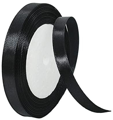 22m Satinband Geschenkband Schwarz 10mm Breit,Trauer Band Schwarz Schleifenband Satin Dekoband Geschenkverpackung Deko Band Stoffband für Halloween Weihnachten Hochzeit Taufe Geburtstag DIY-Handwerk
