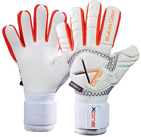 x one® Profi Torwarthandschuhe [Premium Grip] - inkl. praktischer Tragetasche - Fußball Handschuhe aus Latex für jedes Wetter mit doppeltem Verschlussband (extra langlebig & robust)