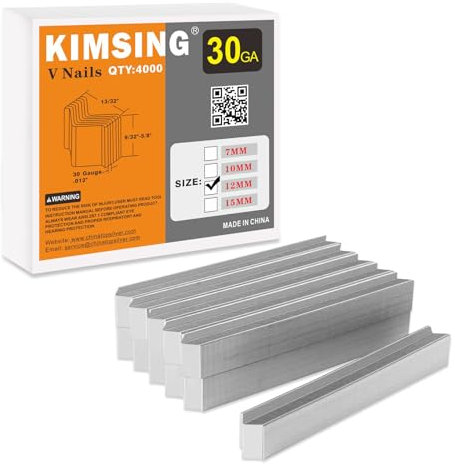 KIMSING 12mm Leg Length V Nails, 4000PCS/Box, Hard Wood Type Wood Joining Nails, for V1015 Picture Frame Nailer Gun, Framing Joiner, V-Nailer