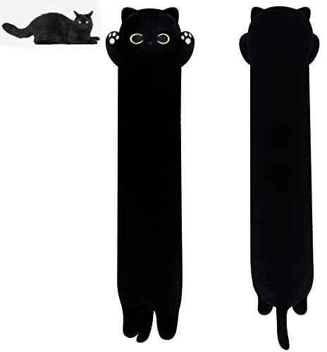 MUFEIRUO Lange Katze Kuscheltier Katzen Plüsch, Stofftiere Katzen Schwarze Plüsch Kissen, Stofftier Katze Geschenk Plüschkissen Weihnachten Geburtstagsfeier Geschenk