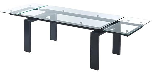 Vente-unique-Mesa de Comedor Extensible - Cristal Templado y Metal - Negro - 8 a 10 Cubiertos - LUBANA
