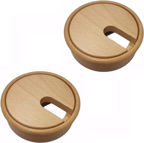 Gedotec Kabeldurchführung Ahorn Holz lackiert | Plain | 2 Stück runde Kabeldurchlässe | Kabeldose Bohr-Ø 80 mm | Kabelführung zum Einkleben in Arbeitsplatte | Schreibtischkanal - Kabeldurchlass