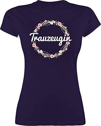 Shirt Damen - JGA Junggesellenabschied Frauen - Trauzeugin - Blumenkranz - L - Lila - Tshirt t Tshirts Shirts für t-Shirt mädels polter zum Polterabend poltern junggesellenabschied+t-Shirt