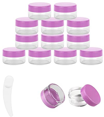 Lot de 12 pots de 5 g/5 ml avec 1 mini spatule, pots d'échantillons, mini pots avec couvercles, pots d'échantillons, pour échantillons, fard à paupières, baume à lèvres et maquillage (5 ml, rose)
