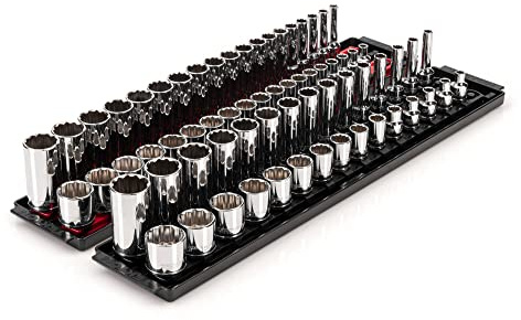 TEKTON 3/8 Inch Drive 12-Point Socket Set with Rails, 68-Piece (1/4-1 in., 6-24 mm) | SHD91221