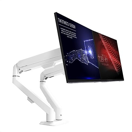 HILLPORT Weiß Monitor Arm Halterung 2 Monitore für 17 bis 30 Zoll Bildschirme, Bildschirmhalterung 2 Monitore, Gasdruckfeder Arm Monitorhalterung - 360° Drehbar/2 Montageoptionen/VESA 75/100 M22W