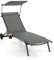 Giantex Tumbona con Parasol, Silla de Relajación con Respaldo Ajustable en 6 Posiciones, Tumbona Reclinable con Ruedas y Portavasos para Piscina, Jardín, Terraza (Gris)