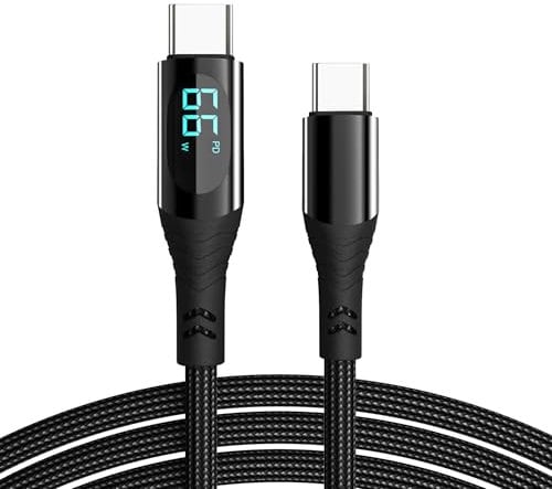 Wayzu® USB to USB C Charger Cable, LED Display, 66W 6A fast charging Cable,Type C,PD,Data Transfer, Nylon Braided,Smart Chip,Compatible with PS5 Android Samsung Galaxy MacBook iPad Air5 Pixel 7 (1M)