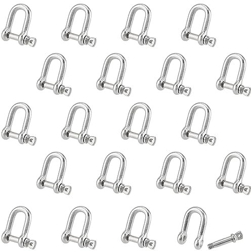 PUCSIQ 20 Stuck Schäkel D Form M4 Edelstahl Schäkel D Edelstahl 304 v4a Rostfrei Schekel Schwere Takelage Kordeln Drahtseil Stahlseil Verbinder Stahlkette, Silber