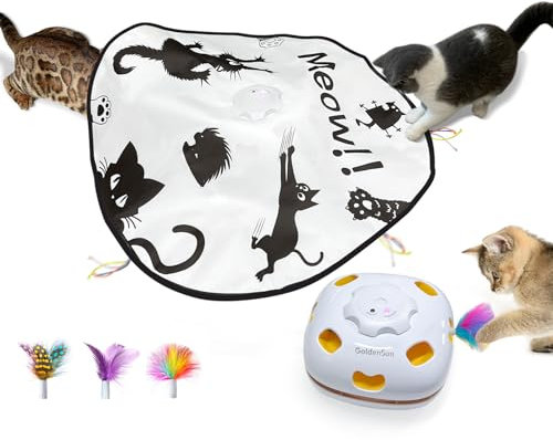 GoldenSun Cat Toys Rechargeable, 4in 1 Interactive Cat Toy for Indoor Cats, Hide and Seek Kitten Wand Toy,Whack a Mole Motion Self Play Cat Toys, Electronic Automatic Cat Toy for Exercise