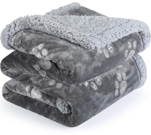 PETTOM wasserdichte Hundedecke, 127 * 100cm Hundedecke Flauschig aus Sherpa Fleece, Hundedecke Waschbar Beidseitige Haustierdecke für Sofa, Grau