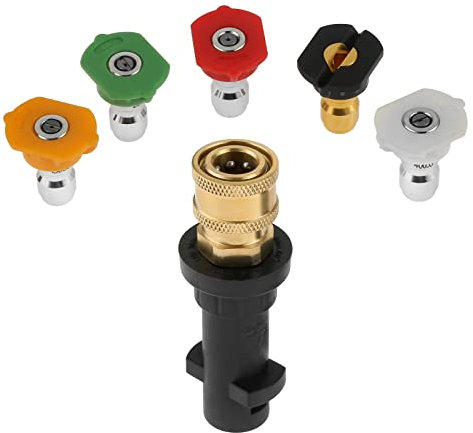 Hicello Adattatore per idropulitrice compatibile con Karcher, attacco femmina da 1/4 con 5 ugelli per idropulitrice multi-grado per K-Series K2 K3 K4 K5 K6 K7