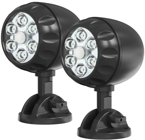 YoungPower Battery Operated Motion Outdoor Lights, 6 LEDs 800 Lumen Bright Battery Powered Wall Mount Light Night Activation Security Spotlight for Outdoor Porch, Corridor, Trash, Stairs (2 Pack)