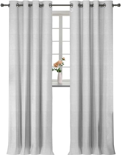 YSTELLAA 100% Gardinen Blickdicht 2er Set, 140×300cm,Thermovorhang Leinenoptik Kälteschutz, Schallschutz Gardinen Mit Ösen, Verdunklungsvorhänge Wohnzimmer, Schlafzimmer, Grau Weiß
