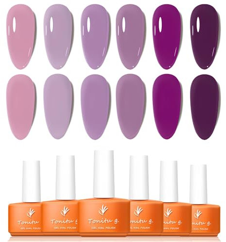Tonitu G Gel Nail Polish Set 6 Colors Gel Polish Kit, Light Pink Strawberry Lavender Violet Lilac Plum Nail Art Design Soak Off LED at Manicure DIY Home Salon Gifts for Women Girls
