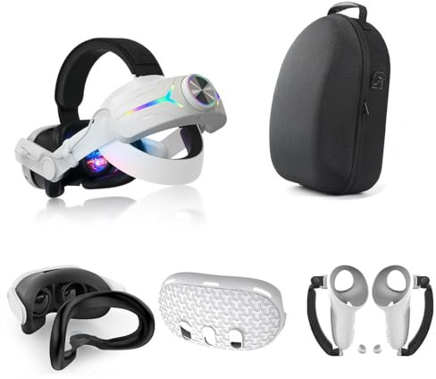 OKESYO Meta Quest 3 - Lot de 5 accessoires pour Meta Quest 3 - Avec batterie de 8000 mAh - Étui de transport - Couverture du visage - Poignées - En silicone