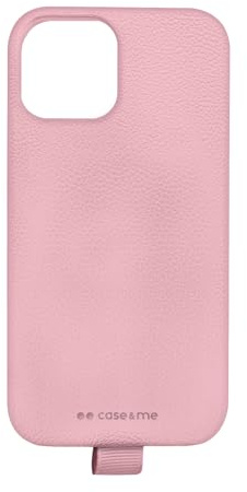case&me iPhone 14/13 Hülle in Lederoptik mit Mikrofaser-Innenfutter, Schlaufe für Schlüsselband und Schlüsselanhänger, Pink