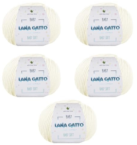 Wolle zum Stricken oder Häkeln 100% Merinowolle Extrafine von Lana Gatto. Baby Soft Linie Kinder, Neugeborene natürlich mit Aloe Vera (5, Wollweiss - 978)
