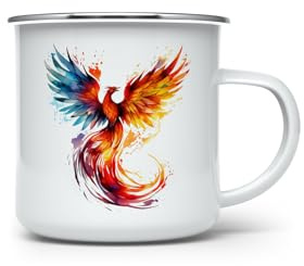 MAXIKIWI Langlebige Emaille-Kaffee- oder Tee-Campingbecher für drinnen und draußen, Feuerphoenix, 350 ml
