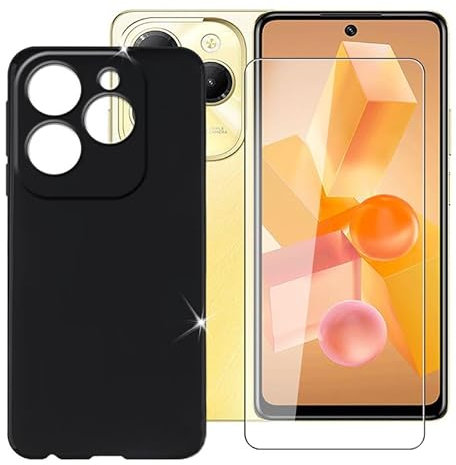 Ikiiqii Funda para Infinix Hot 40 (6.78) Teléfono + Cristal Templado, Capa Antigolpes y Antiarañazos Protector Silicona Funda Móvil para Infinix Hot 40 - Negro