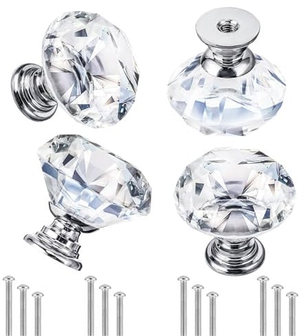 Yolev 4PCS Cabinet Knobs Drawer Handles with 3 Sizes Screws, 30mm Drawer Handles Crystal Shaped Door Knobs for Cupboards Dresser Drawers, Cabinet, Chest, Office