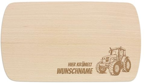 PrintPlanet® - Personalisiertes Holz-Frühstücksbrettchen mit Gravur für Kinder - Schneidebrett mit Namen personalisiert - Motiv: Traktor