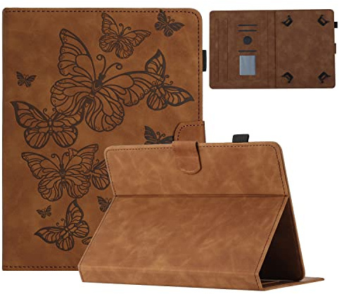 Dteck Universal Tablet Case for Tab M8 8 /Samsung Galaxy Tab 8.0 8.4 /Fire HD 8 /Onn 8 /Android 10 11 12 Tablet 8.0 8.4 Inch - Cute Butterfly Leather Folio Case with Stand/Card Slots (Brown)