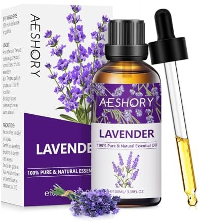 AESHORY Lavender Essential Oil 100ml, 100% Pure Undiluted Lavanda Oil Essential Oils for Diffuser, Aromatherapy, Bath, Massage, Sleeping, Skin Care, Perfume & Candle Making