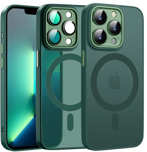 KPPIT für iPhone 13 Pro Hülle für MagSafe mit Kameraschutz,Stoßfeste Kratzfeste Handyhülle iPhone 13 Pro 6,1 Zoll,[Militärnorm Sturzschutz] Matt Transluzente Schutzhülle,Grün